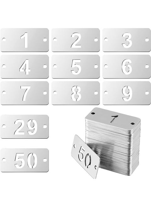 Metal Numbered Tags Stainless Steel Number Id Key Tags With Holes Numbered Key Rings Chain Durable Rectangle Tags For Easy Identification Set Of 50 Pcs Numbers 1 50