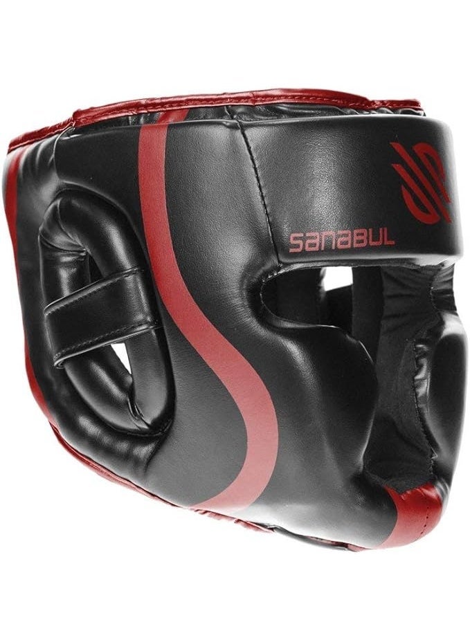 سنابول غطاء رأس أساسي للملاكمة للرجال والنساء | غطاء رأس للمواي تاي والفنون القتالية المختلطة | غطاء رأس للملاكمة بتغطية كاملة للوجه، أسود/أحمر - Image 2