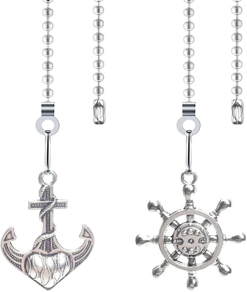 Hyamass 2Pack Ceiling Fan Pull Chain Extender with Decorative Anchor  Wheel Design  12Inch RustResistant Metal Chain Pulls Ball Connector for FanLight Fixtures Nickel