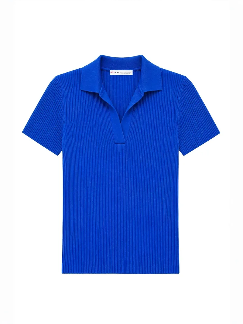 ميكسراي MIXRAY Ribbed Polo Collar Blouse