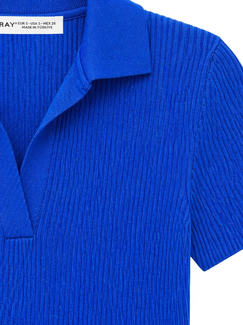 ميكسراي MIXRAY Ribbed Polo Collar Blouse