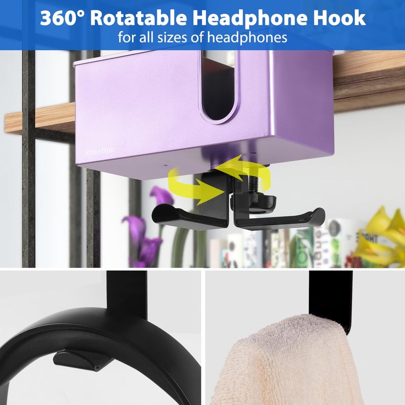 Rosyline 3-in-1 Clip-on Desk Organizer for Expanding Office and Gaming Space - Pen, Headphone, and Desk Item Holder (Purple) - Image 3