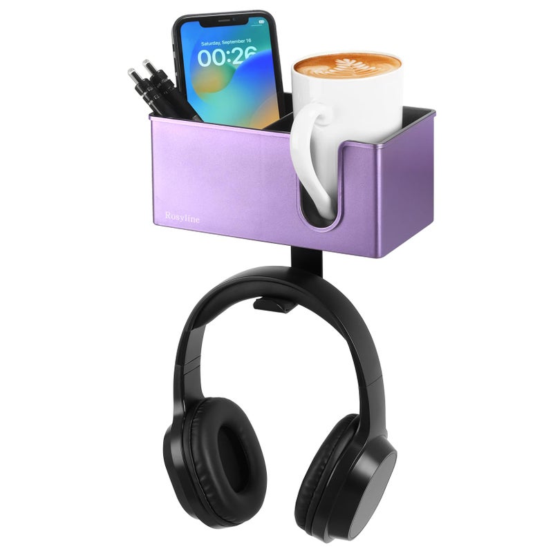 Rosyline 3-in-1 Clip-on Desk Organizer for Expanding Office and Gaming Space - Pen, Headphone, and Desk Item Holder (Purple) - Image 1