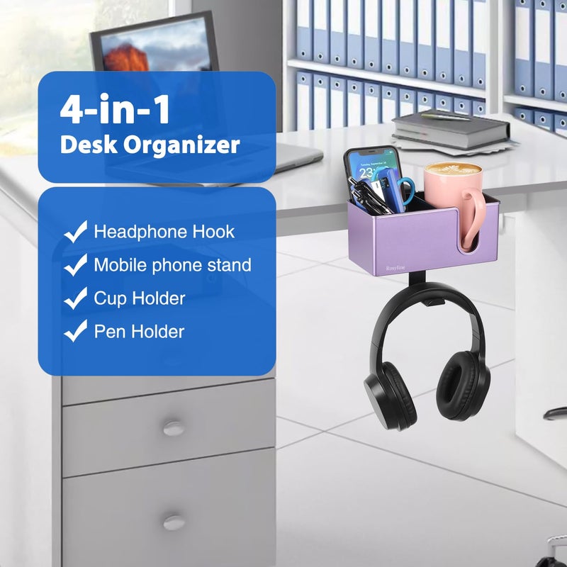 Rosyline 3-in-1 Clip-on Desk Organizer for Expanding Office and Gaming Space - Pen, Headphone, and Desk Item Holder (Purple) - Image 2