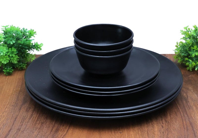 Amar Industries Melamine Dinner Set Elegant Unabreakable Matte Black Spiral Design Full Plates Half Plates with Bowl Set of 9 - Image 4