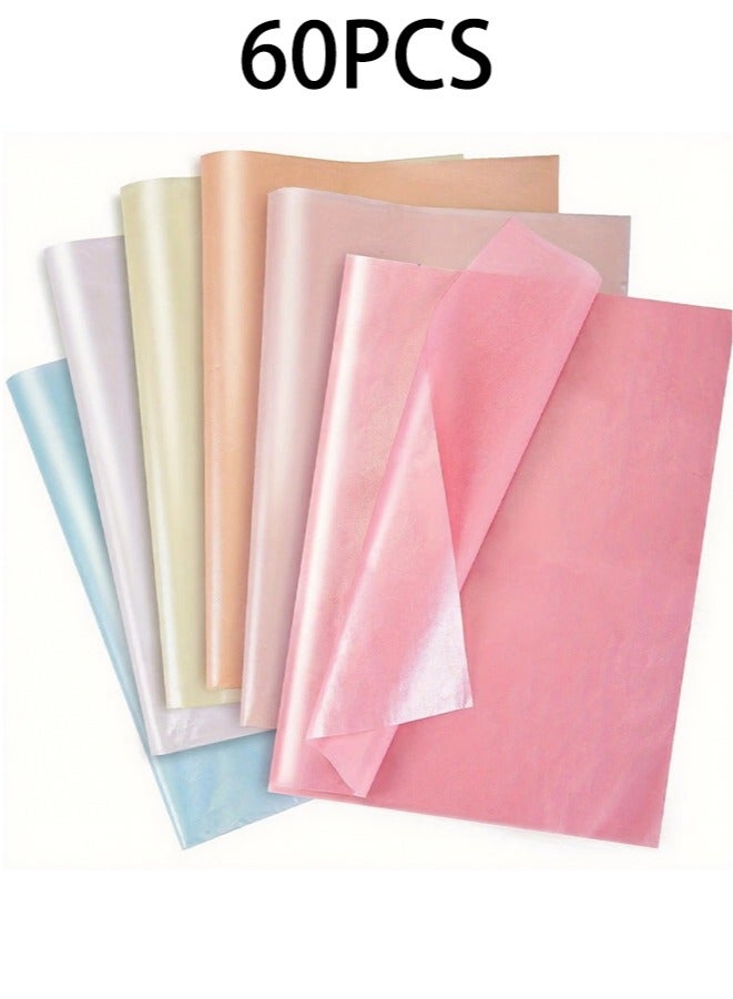 زيمي مجموعة تغليف هدايا معدنية لؤلؤية، 60 ورقة، ورق مناديل بألوان متنوعة (أزرق مائي/وردي فاتح/وردي غامق/بيج/أبيض/برتقالي)، ورق تغليف هدايا مصنوع يدويًا - 35×50 سم - Image 1
