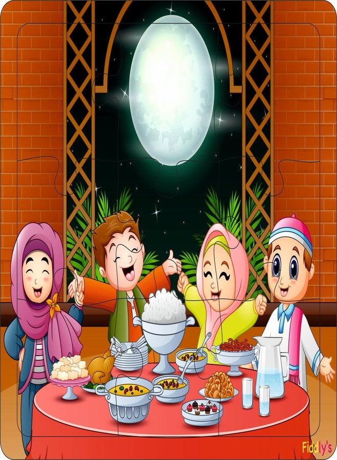 Fiddlys Wooden Jigsaw Puzzles for Kids & Children – 9 Pieces Each, Pack of 4|Double Layered Front & Back Print| Educational Toy for Boys & Girls Age 2 3 4 5 6 Year Old (Eid Festival) - Image 4