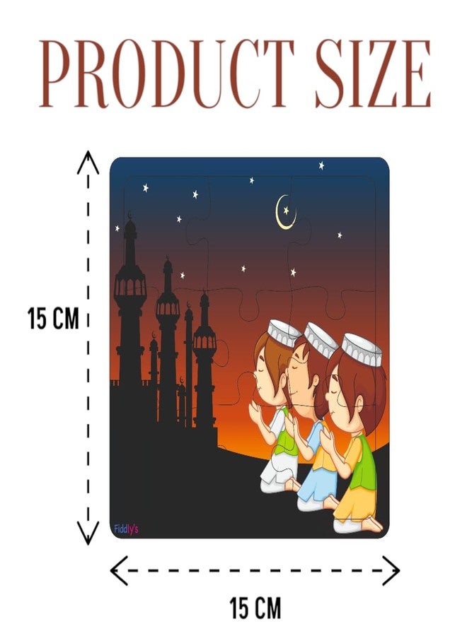 Fiddlys Wooden Jigsaw Puzzles for Kids & Children – 9 Pieces Each, Pack of 4|Double Layered Front & Back Print| Educational Toy for Boys & Girls Age 2 3 4 5 6 Year Old (Eid Festival) - Image 2