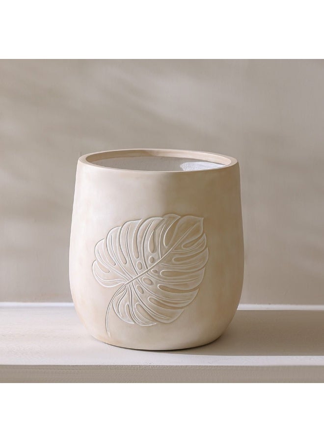 DANUBE HOME وعاء طين ألياف بنمط ورقة – مزهرية أنيقة مقاومة للعوامل الجوية للاستخدام الداخلي والخارجي، مثالية للشرفات ومساحات الحدائق المنزلية – 31.5×31.5×32 سم - Image 1