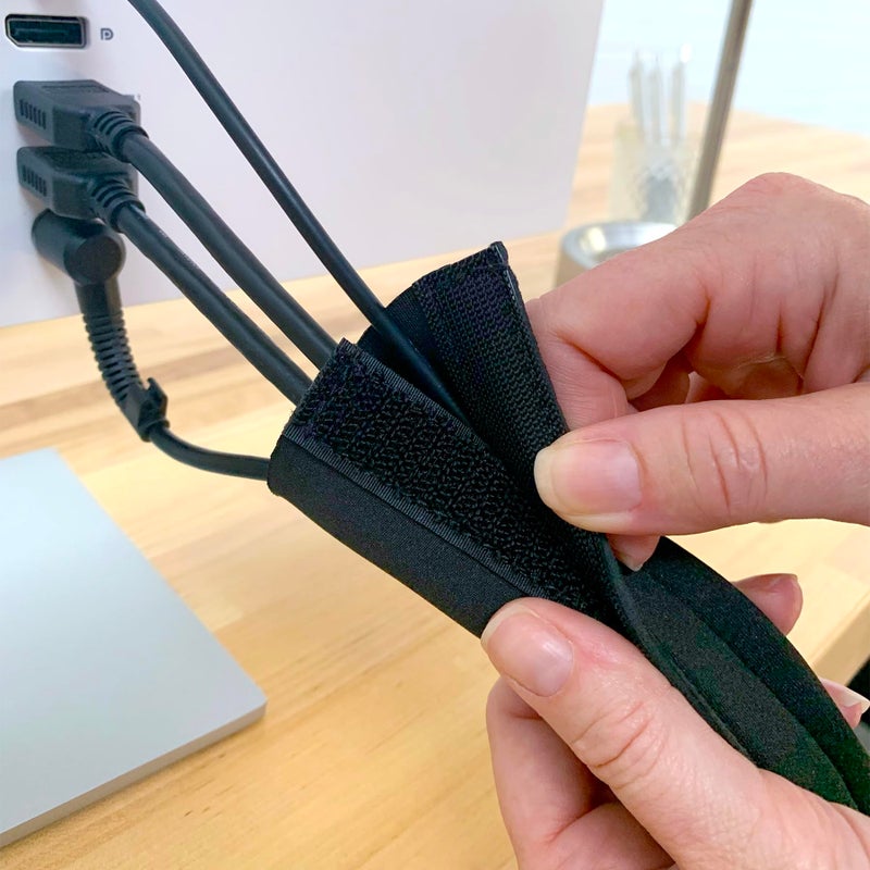 Wrap-It Storage Hook and Loop Cable Sleeve by Wrap-It Storage - 48" x 4.5" (2-Pack) Black - Cut to Size Cord Organizer and Cable Protector for Desk, TV Cord Management to Hide and Cover Wire and Extension Cords - Image 4
