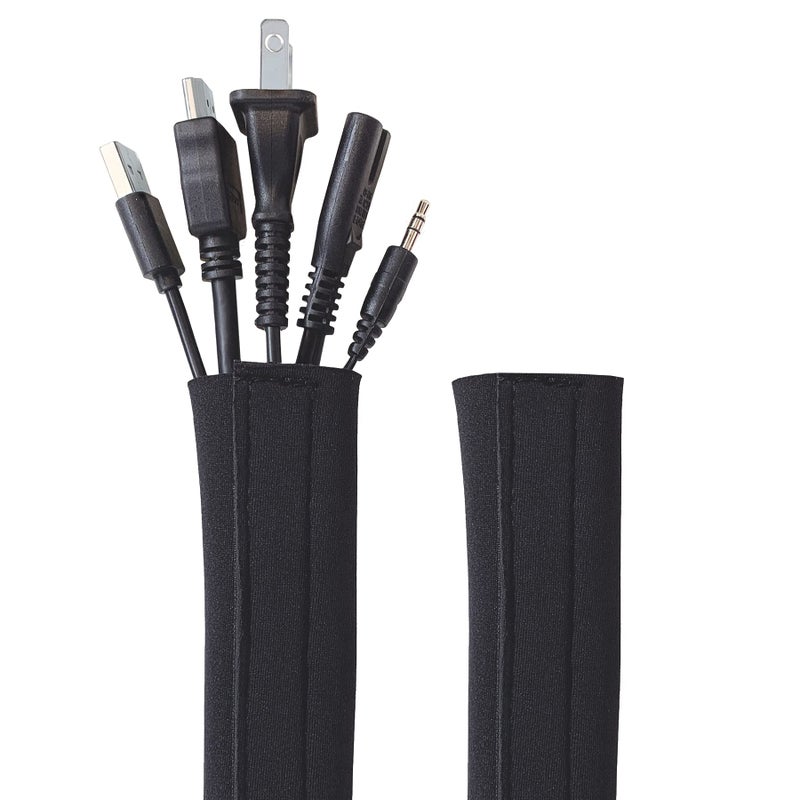 Wrap-It Storage Hook and Loop Cable Sleeve by Wrap-It Storage - 48" x 4.5" (2-Pack) Black - Cut to Size Cord Organizer and Cable Protector for Desk, TV Cord Management to Hide and Cover Wire and Extension Cords - Image 1