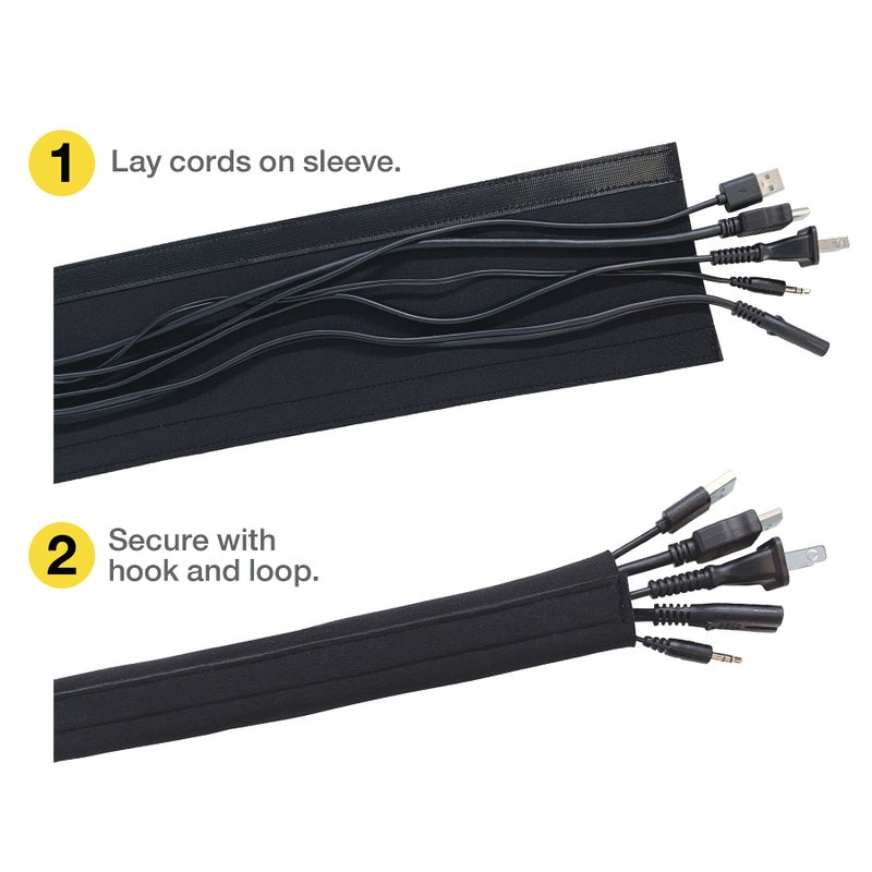Wrap-It Storage Hook and Loop Cable Sleeve by Wrap-It Storage - 48" x 4.5" (2-Pack) Black - Cut to Size Cord Organizer and Cable Protector for Desk, TV Cord Management to Hide and Cover Wire and Extension Cords - Image 5