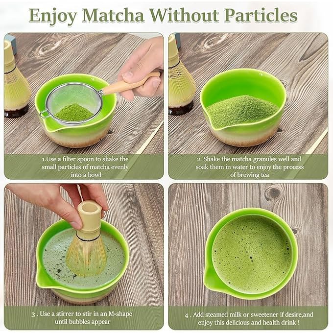 Tazweeq Matcha Bowl Set Matcha Whisk Matcha Spoon Tea Sieve Handmade Matcha Bowl Set Bamboo - Image 4