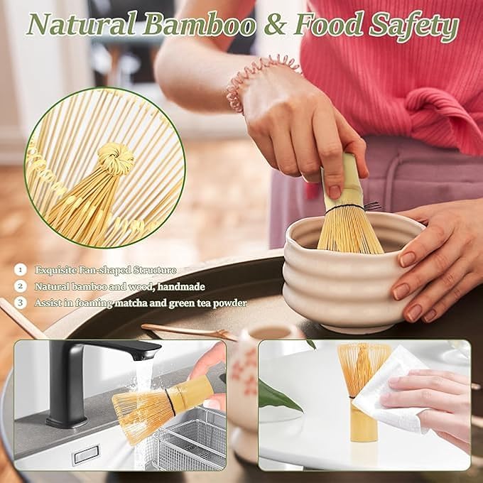 Tazweeq Matcha Bowl Set Matcha Whisk Matcha Spoon Tea Sieve Handmade Matcha Bowl Set Bamboo - Image 5
