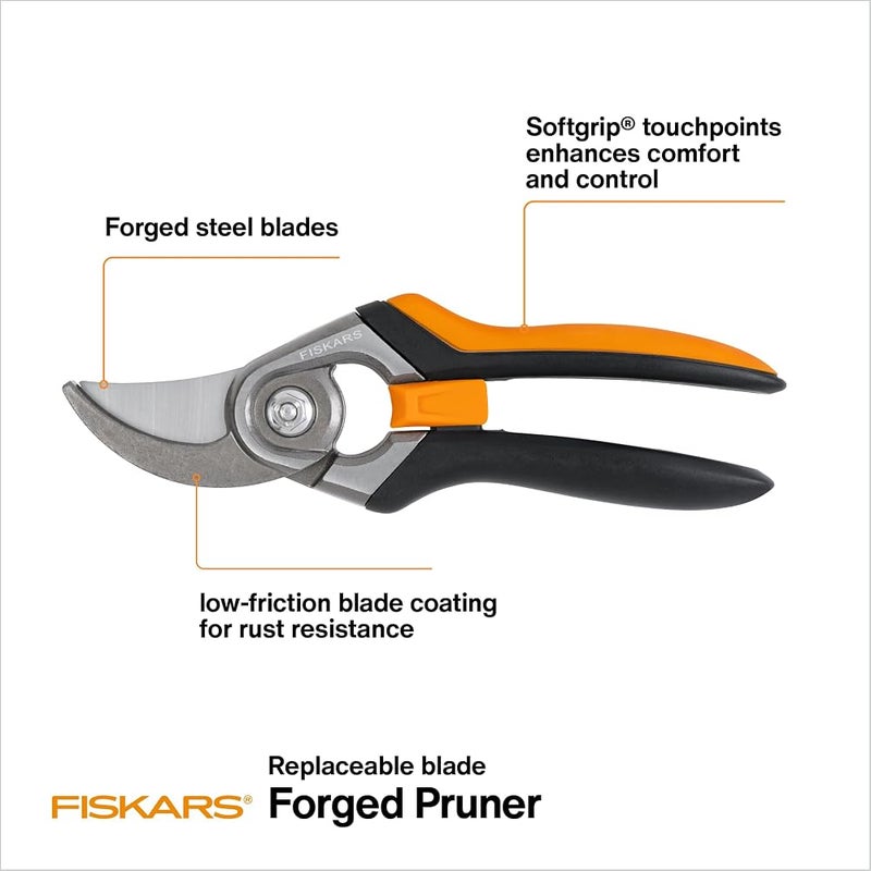 فيسكارس 1 Fiskars Softgrip مقص تقليم مطروق بشفرة قابلة للاستبدال - مقاوم للصدأ، طلاء منخفض الاحتكاك - شفرة فولاذية مصقولة بدقة تبقى حادة خلال الاستخدام الكثيف في الفناء والحديقة - Image 2