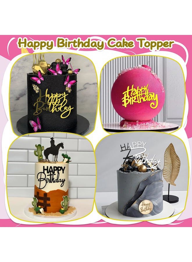 RASSLISA 36 PCS Happy Birthday Cake Toppers Mirror Acrylic Cake Topper Side Cake Decorations Cake Inserts Cake Decorating Supplies Cupcake Toppers for Birthday Party Cake Desserts Pastries 12 Styles 3 Colors - Image 5