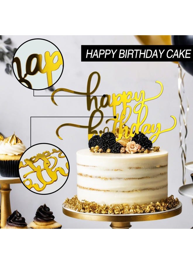 RASSLISA 36 PCS Happy Birthday Cake Toppers Mirror Acrylic Cake Topper Side Cake Decorations Cake Inserts Cake Decorating Supplies Cupcake Toppers for Birthday Party Cake Desserts Pastries 12 Styles 3 Colors - Image 4