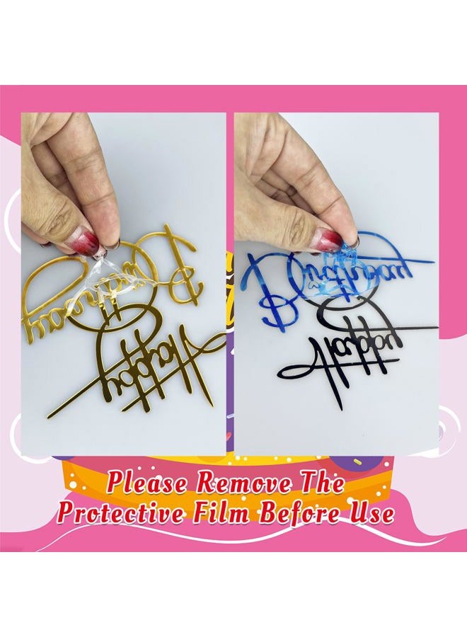 RASSLISA 36 PCS Happy Birthday Cake Toppers Mirror Acrylic Cake Topper Side Cake Decorations Cake Inserts Cake Decorating Supplies Cupcake Toppers for Birthday Party Cake Desserts Pastries 12 Styles 3 Colors - Image 3
