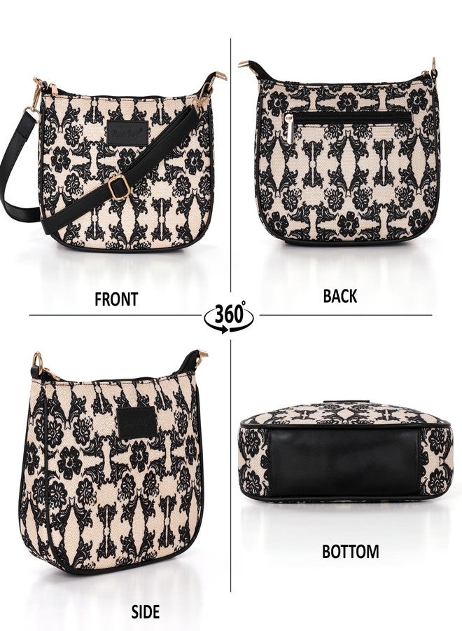 Hard Craft Cross Body Sling Bag For Women Stylish Blossom Floral Print Vegan Leather Bag Travel HandBag For Office Use Side Shoulder Hand Bag Ladies Purse For Working Womens Gifts For Woman Girls - Image 4