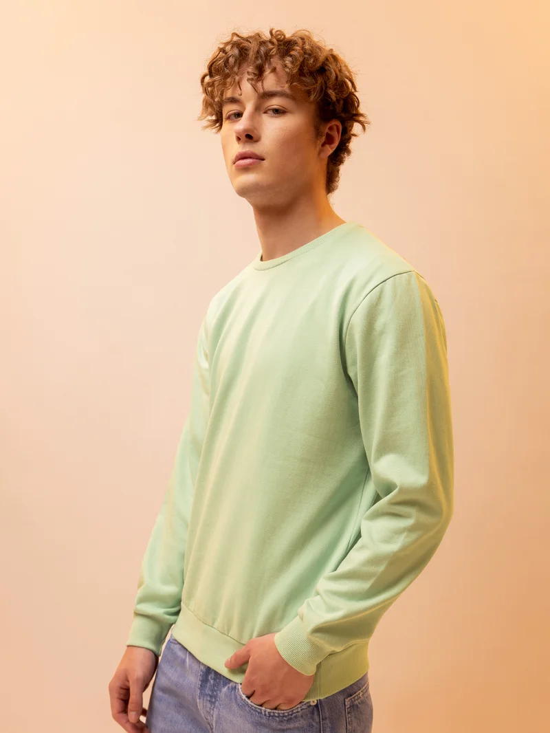 Beyoung Solid Pista Green Men Sweatshirts