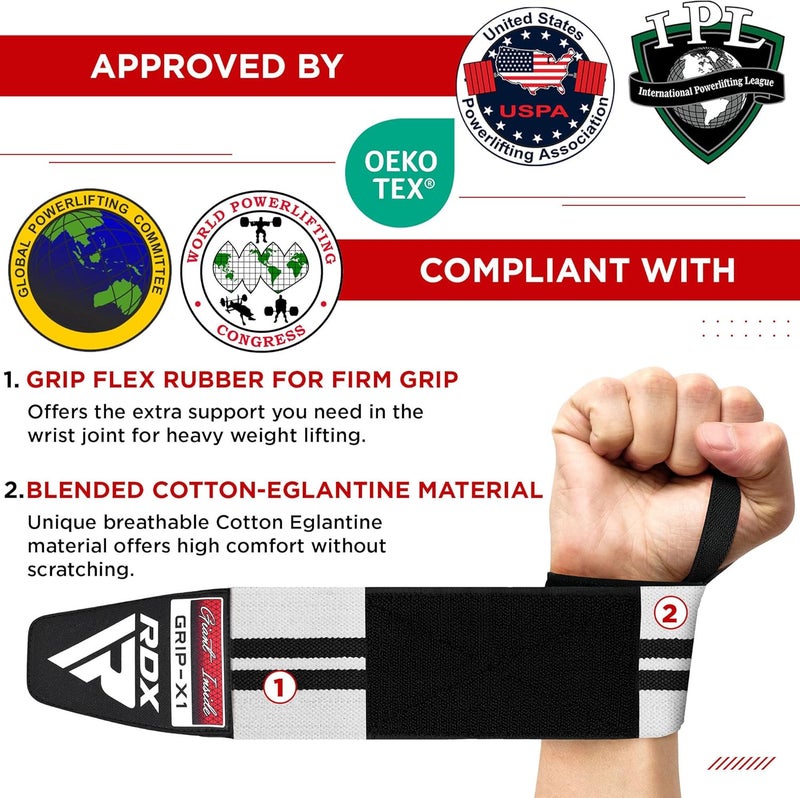Rdx Wrist Wraps for Weightlifting (Pair), IPL USPA Approved, Elasticated 18” Cotton Straps Support with Thumb Loop, Gym Wrap for Weight Lifting Powerlifting Competition Strength Training Bodybuilding - Image 4