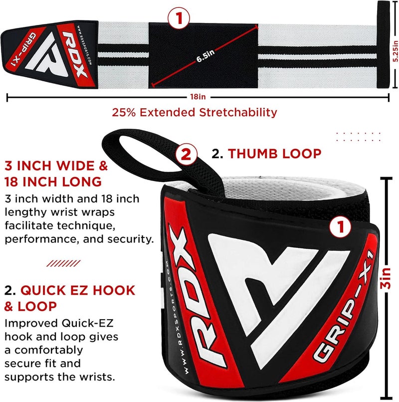 Rdx Wrist Wraps for Weightlifting (Pair), IPL USPA Approved, Elasticated 18” Cotton Straps Support with Thumb Loop, Gym Wrap for Weight Lifting Powerlifting Competition Strength Training Bodybuilding - Image 2