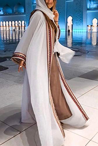 YouKD Summer Embroidered Floral Long Cardigan Bohemian Kimono Beach Swimsuit Cover Up Plus Size Dress for Women A White - Image 2