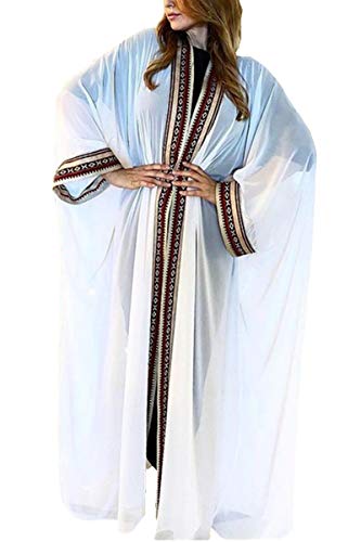 YouKD Summer Embroidered Floral Long Cardigan Bohemian Kimono Beach Swimsuit Cover Up Plus Size Dress for Women A White - Image 1