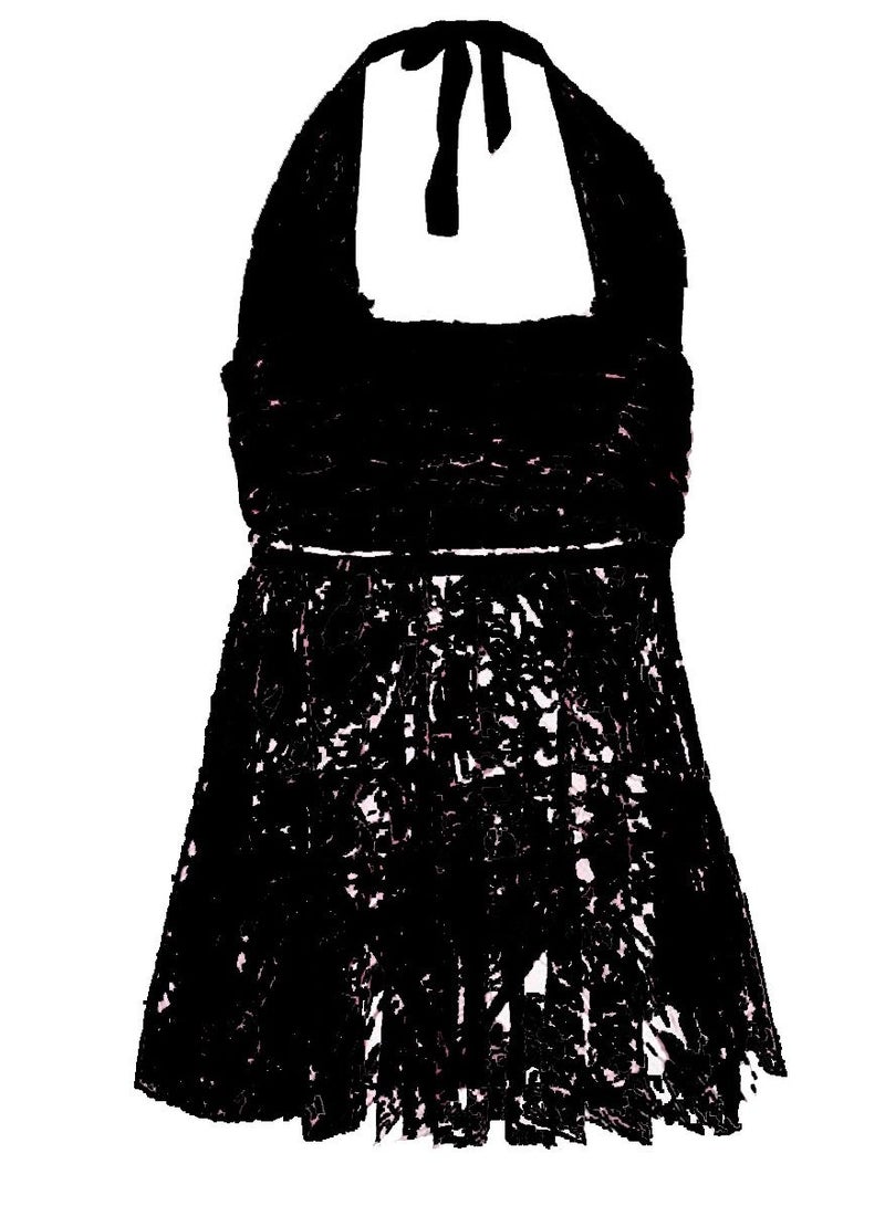 Women Soft Floral Lace Halter Night Dress Playing Suit Lingerie 