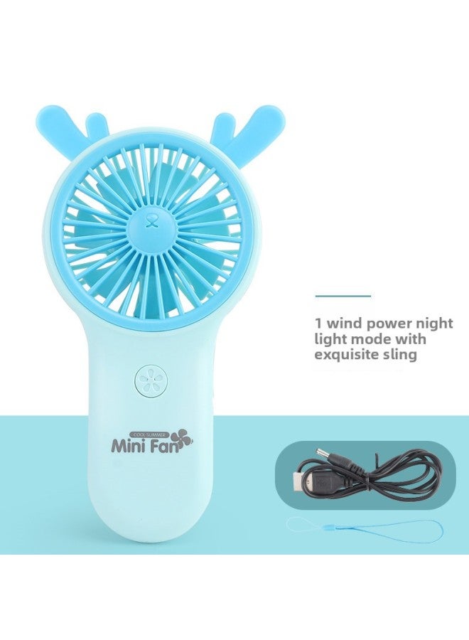 general Handheld Charging Mini Silent Usb Fan Student Office Portable Small Fan Outdoor Wholesale-Color:Blue Adorable Deer - Image 1