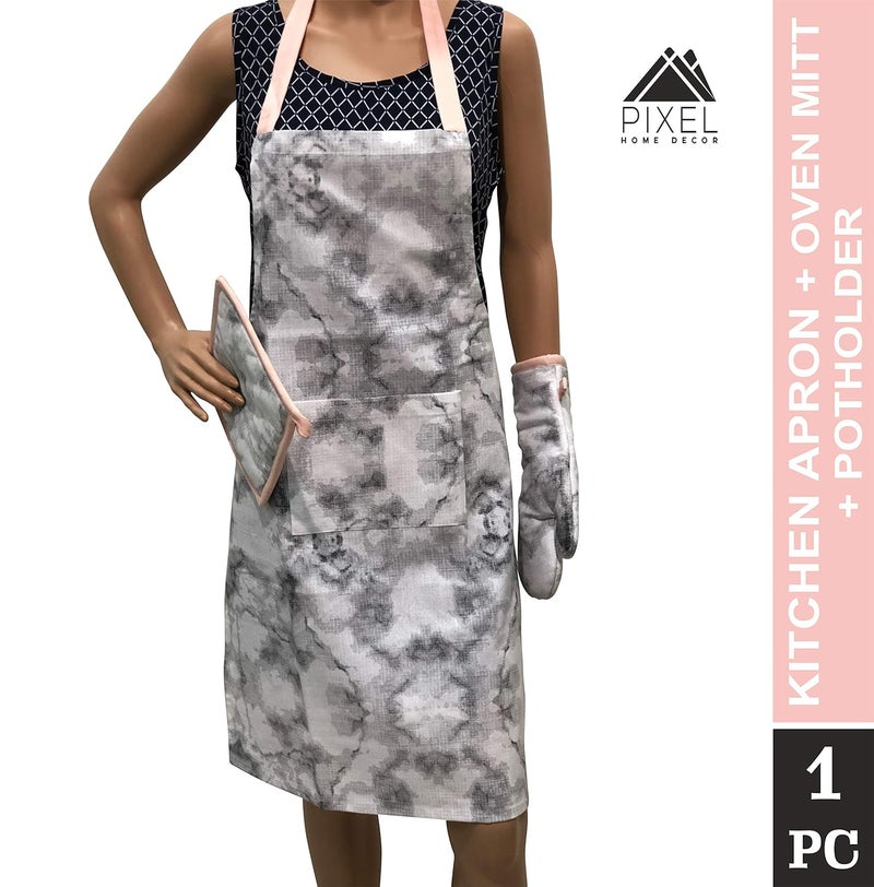 Pixel Home Printed Apron Set with Oven Mitten and Pot Holder - Marble Print - Image 4