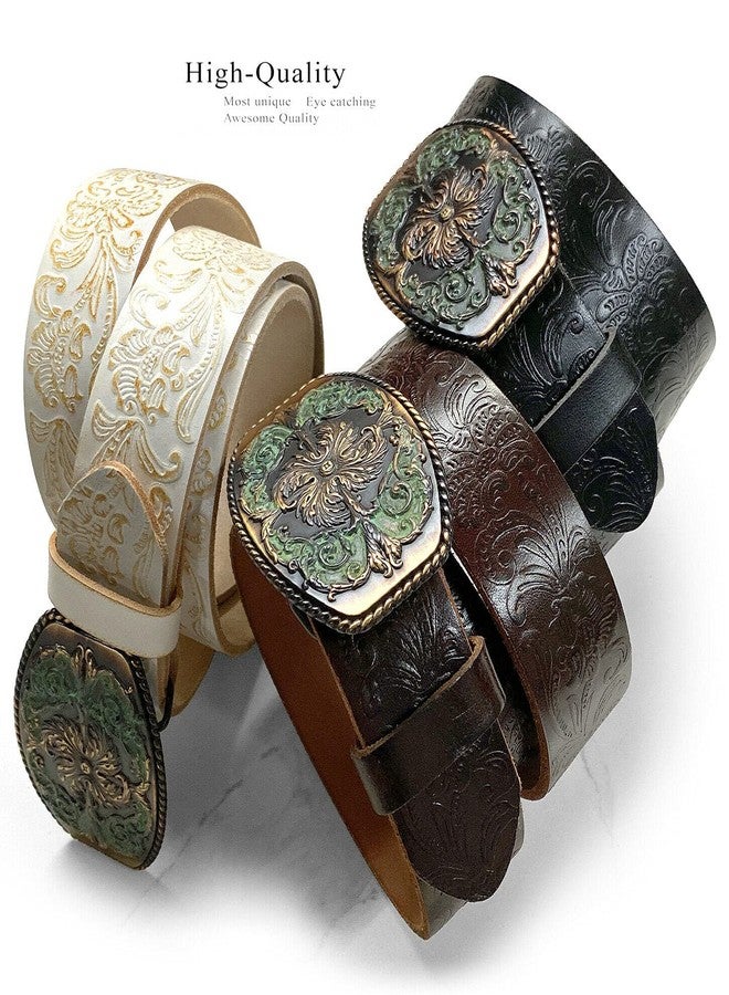 Belts.com Floral Engraved Buckle Western Fashion Style Full Grain Genuine Leather Belt 1-1/2" (38mm) Wide, Multi-Style Options (White, 36) - Image 3