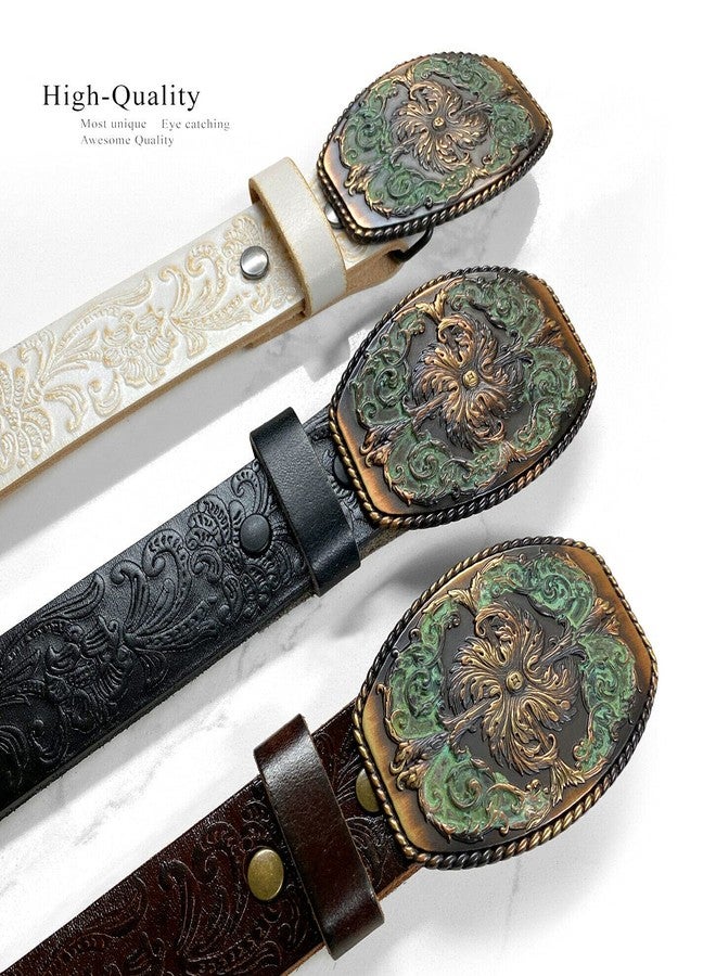 Belts.com Floral Engraved Buckle Western Fashion Style Full Grain Genuine Leather Belt 1-1/2" (38mm) Wide, Multi-Style Options (White, 36) - Image 4