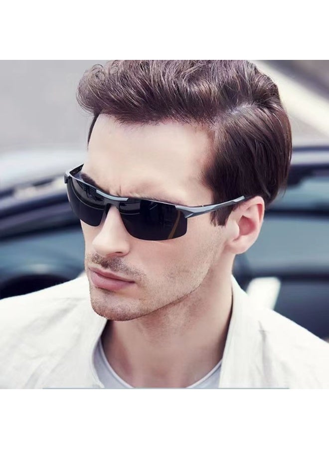 Professional polarized sunglasses for men and women - UV400 protection, gunmetal frame, black lenses, anti-glare for driving, leisure, and sports; with metal frame and complete accessory kit. - Image 4