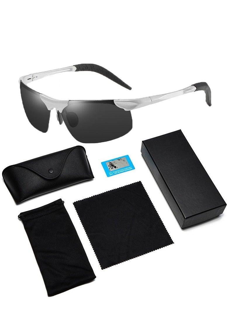 Professional polarized sunglasses for men and women - UV400 protection, gunmetal frame, black lenses, anti-glare for driving, leisure, and sports; with metal frame and complete accessory kit. - Image 2