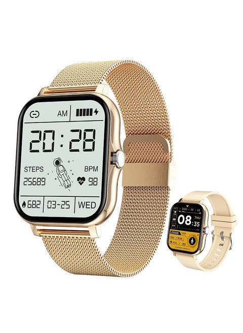 Smart Watch for Women Men (Answer/Make Call), Fitness Tracker for Android Ios Phones Waterproof Smartwatch 1.7" HD Full Touch Screen Activity Trackers Heart Rate Sleep Monitor Pedometer, Gold