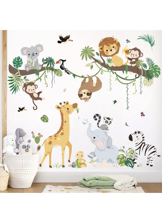 decalmile - Jungle Animals Tree Branch Wall Decals Safari Monkey Giraffe Lion Wall Stickers Baby Nursery Kids Room Daycare Wall Decor - Image 1