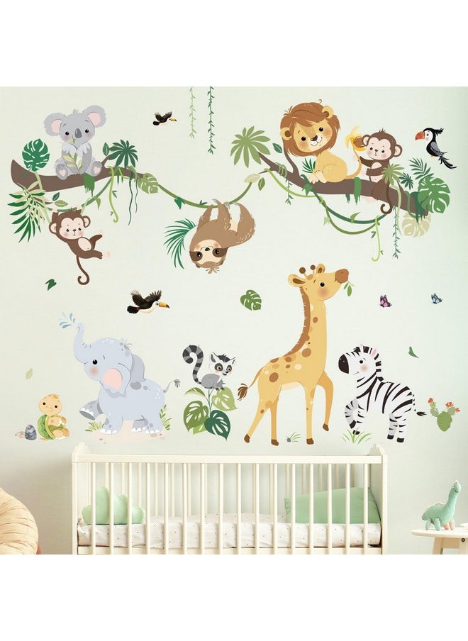 decalmile - Jungle Animals Tree Branch Wall Decals Safari Monkey Giraffe Lion Wall Stickers Baby Nursery Kids Room Daycare Wall Decor - Image 1