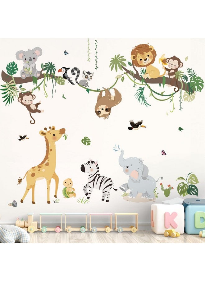 decalmile - Jungle Animals Tree Branch Wall Decals Safari Monkey Giraffe Lion Wall Stickers Baby Nursery Kids Room Daycare Wall Decor - Image 1