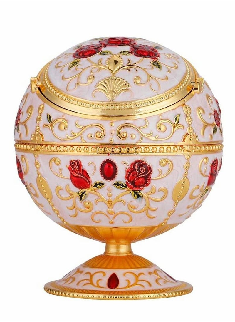 Ashtray Portable Mini Ashtray Metal Round Ball Carving Stamped Pattern Gift Table Decoration European Retro Ashtray Vintage Art Craft Ashtray Pattern Gift Decoration with Lid - Image 1