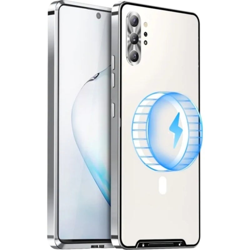 Magnetic Case: Silver Metal Construction - High-strength Magnetic Attachment Full Protection Slim Design for Samsung Note10+ - Image 1