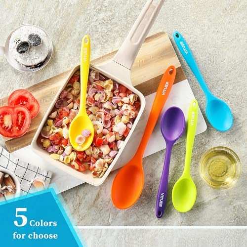 VITUER 5PCS Silicone Serving Spoons Set, Vituer Heat Resistant Kitchen Spoons for Cooking, Mixing, Stirring and Serving, Dishwasher Safe (5 Pack, Multicolor) - Image 4