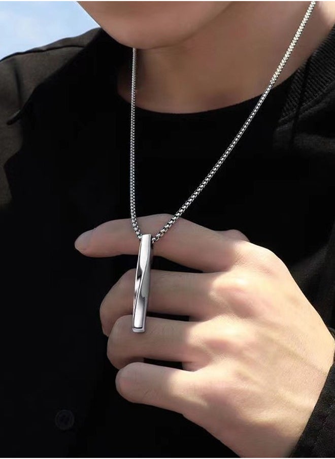 Casual Stylish Spiral Pendant Necklace Cool Sweater Chain for Men Women Silver - Gray  - Image 1