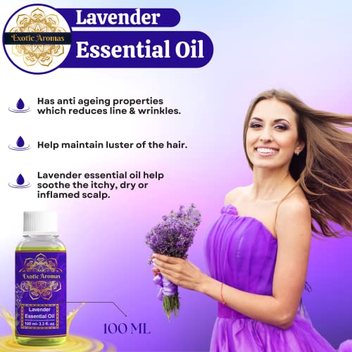 Exotic Aromas Lavender Essential Oil 100 Ml for Aroma Therapy, Stress Relief, Hair, Skin - Image 3