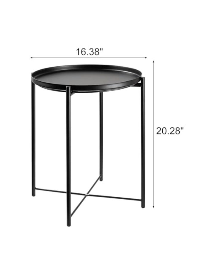 طاولة جانبية معدنية، مثالية للفناءات الخارجية الصغيرة خزانة سرير معدنية مستديرة صينية قابلة للإزالة ومقاومة للماء طاولة زخرفية مستديرة مناسبة لغرف الأطفال وغرف النوم والشرفات والمكاتب لون أسود - Image 3