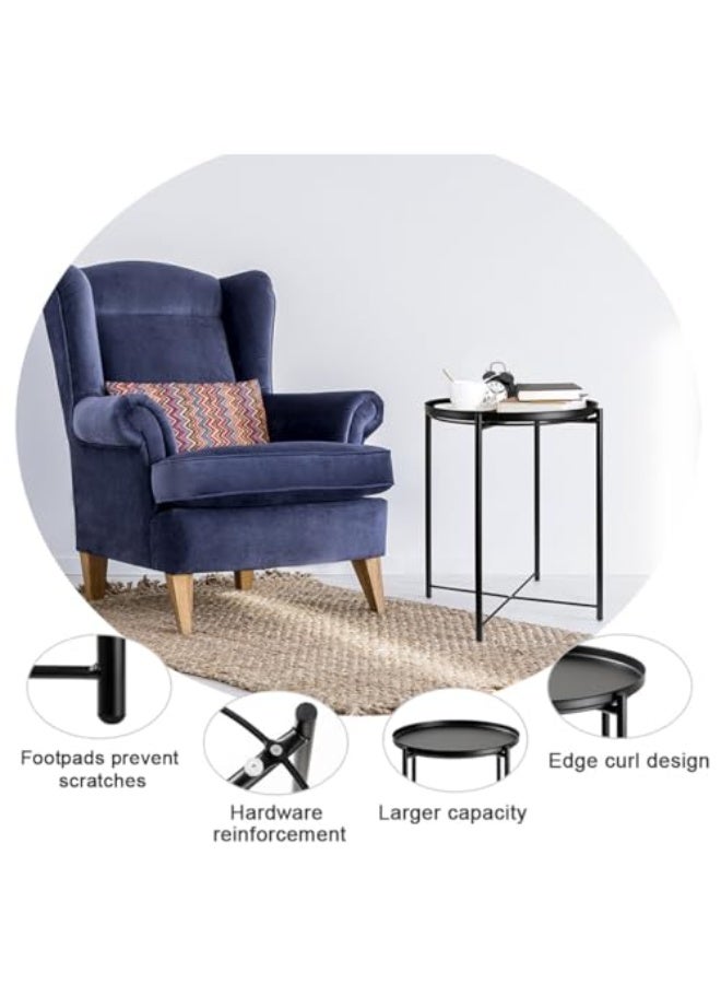 طاولة جانبية معدنية، مثالية للفناءات الخارجية الصغيرة خزانة سرير معدنية مستديرة صينية قابلة للإزالة ومقاومة للماء طاولة زخرفية مستديرة مناسبة لغرف الأطفال وغرف النوم والشرفات والمكاتب لون أسود - Image 5