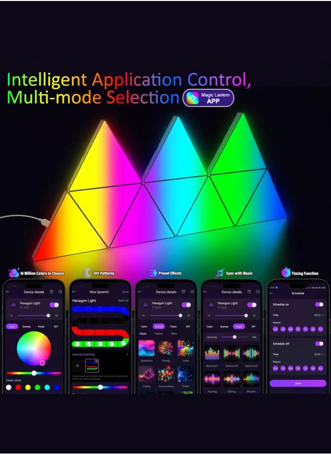 OHAHO - Triangle Lights Gaming with Remote & App Control - 10 Pack RGB Led Triangle Light Panels Geometry Night Lamp DIY Smart Wall Lights Sync to Music for Room Bar Decor Gaming Setup Party Decor - Image 1