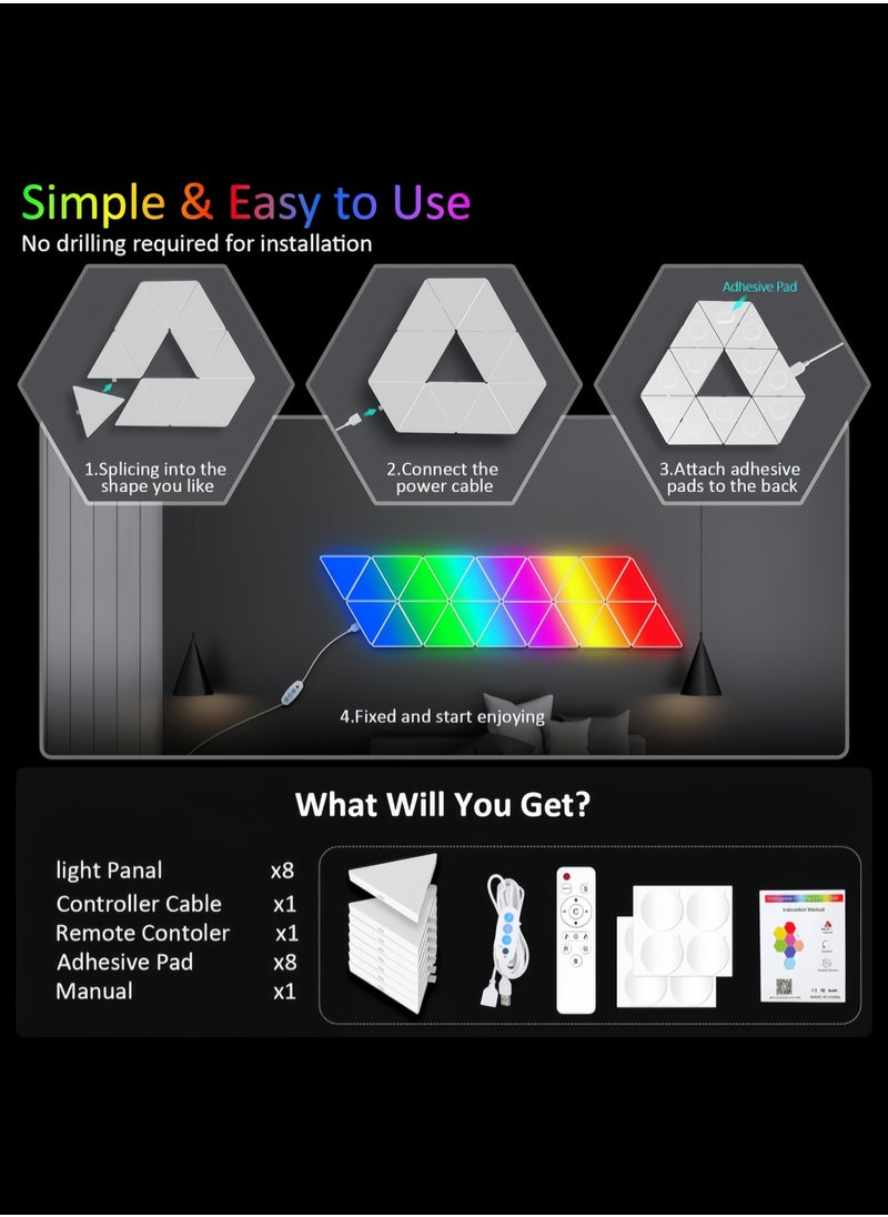 OHAHO - Triangle Lights Gaming with Remote & App Control - 10 Pack RGB Led Triangle Light Panels Geometry Night Lamp DIY Smart Wall Lights Sync to Music for Room Bar Decor Gaming Setup Party Decor - Image 1