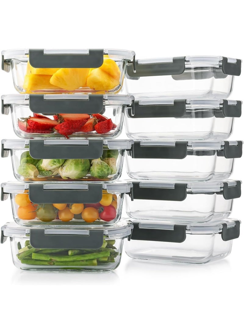 VERONES 10-Pack Meal Prep Container Set 22oz,Glass Food Storage Containers with Leak-Proof Locking Lids, Airtight Glass Containers, BPA-Free,Perfect for Kitchen Storage, Microwave,Freezer & Dishwasher - Image 1