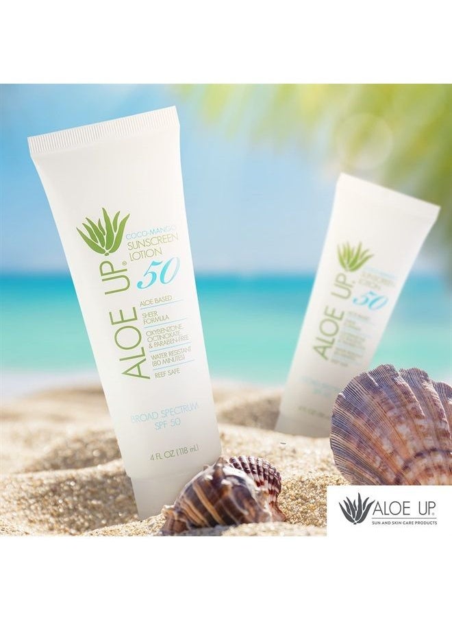 Aloe Up Aloe Up SPF 50 Sunscreen Lotion - Non Greasy & Quick Absorbing Sun Skin Care, Reef Friendly Skin Sun Protection - Body Sun Cream with UVA/UVB Protection, Aloe Infused Sunscreen for Body - 4 Fl Oz 